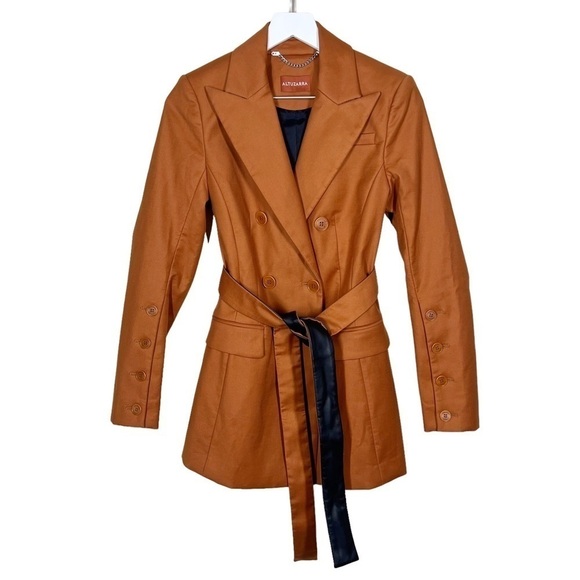 Altuzarra Olivisi Double Breasted Cottom Blend Jacket Belted Blazer Nutmeg - Picture 5 of 16